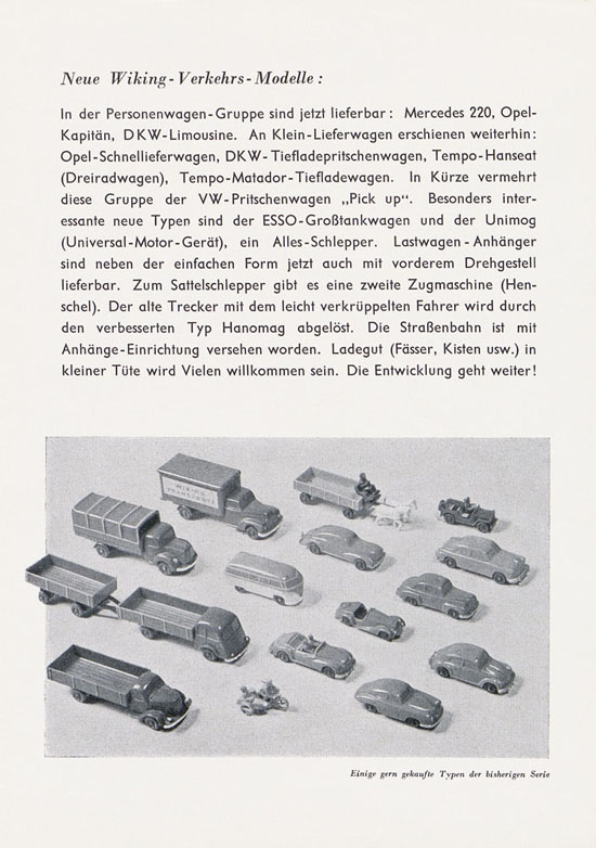 Wiking Katalog 1953, Wiking Modellbau Kataloge, Preisliste 1953, Bildpreisliste 1953, Verkehrsmodelle 1953