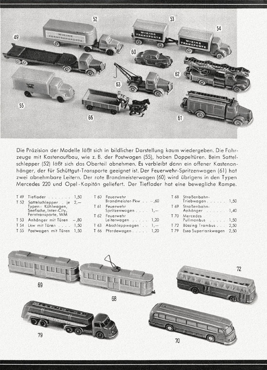 Wiking Katalog 1954, Wiking Modellbau Kataloge, Preisliste 1954, Bildpreisliste 1954, Verkehrsmodelle 1954