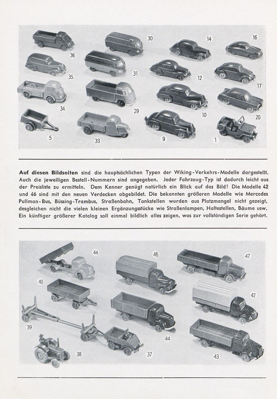 Wiking Katalog 1954, Wiking Modellbau Kataloge, Preisliste 1954, Bildpreisliste 1954, Verkehrsmodelle 1954