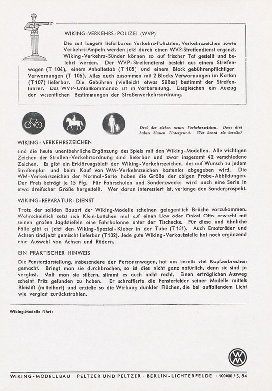 Seite 6 Wiking Katalog 1954, Wiking Modellbau Kataloge, Preisliste 1954, Bildpreisliste 1954, Verkehrsmodelle 1954
