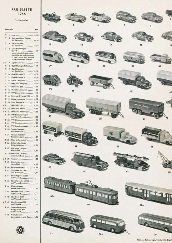 Wiking Katalog 1956, Wiking Modellbau Kataloge, Preisliste 1956, Bildpreisliste 1956, Verkehrsmodelle 1956