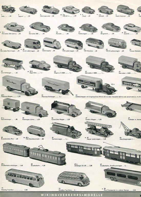 Wiking Katalog 1957, Wiking Modellbau Kataloge, Preisliste 1957, Bildpreisliste 1957, Verkehrsmodelle 1957