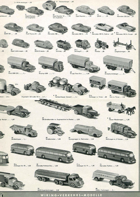 Wiking Katalog 1957, Wiking Modellbau Kataloge, Preisliste 1957, Bildpreisliste 1957, Verkehrsmodelle 1957