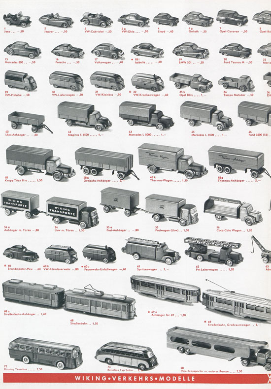 Wiking Katalog 1958, Wiking Modellbau Kataloge, Preisliste 1958, Bildpreisliste 1958, Verkehrsmodelle 1958