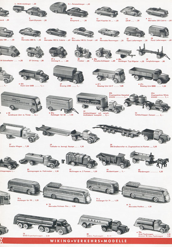 Wiking Katalog 1958, Wiking Modellbau Kataloge, Preisliste 1958, Bildpreisliste 1958, Verkehrsmodelle 1958