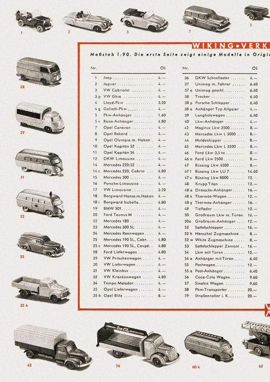 Seite 2 Wiking Bildpreisliste Österreich 1958, Wiking Modellbau Katalog 1958