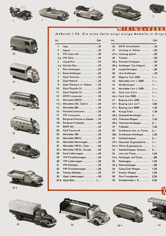 Seite 2 Wiking Bildpreisliste 1958, Wiking Modellbau Katalog 1958
