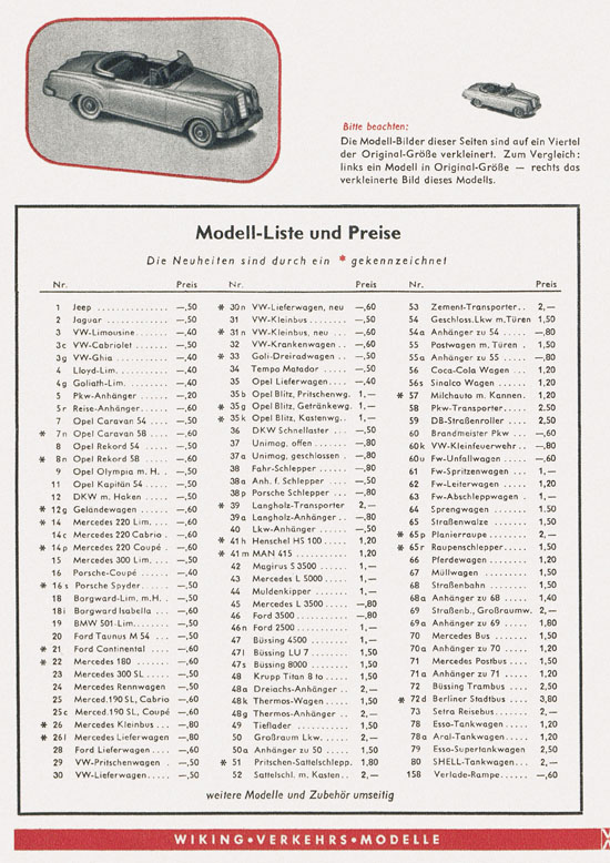 Seite 2 Wiking Katalog 1959, Wiking Modellbau Kataloge, Preisliste 1959, Bildpreisliste 1959, Verkehrsmodelle 1959