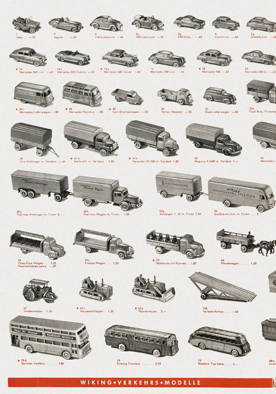 Wiking Katalog 1959, Wiking Modellbau Kataloge, Preisliste 1959, Bildpreisliste 1959, Verkehrsmodelle 1959