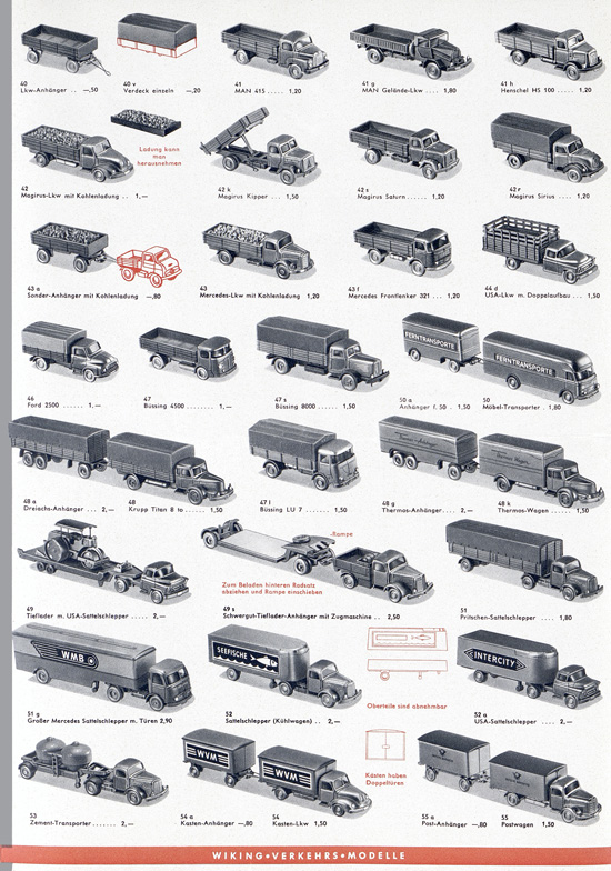 Seite 4 Wiking Katalog 1962, Wiking Modellbau Kataloge, Preisliste 1962, Bildpreisliste 1962, Verkehrsmodelle 1962