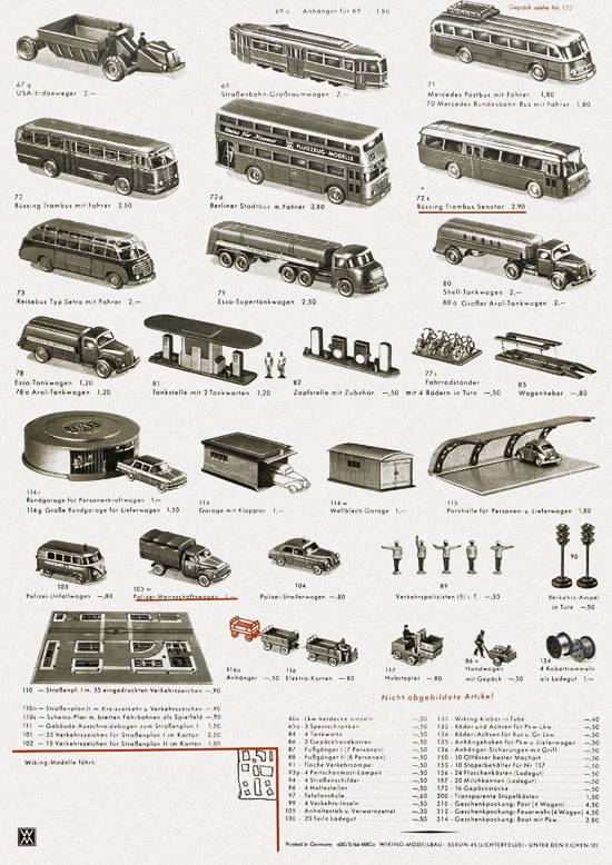 Wiking Verkehrsmodelle 1964, Wiking Modellbau Katalog 1964