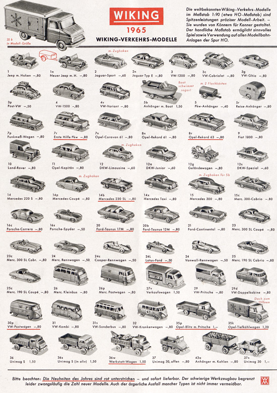 Seite 1 Wiking Katalog 1965, Wiking Modellbau Kataloge, Preisliste 1965, Bildpreisliste 1965, Verkehrsmodelle 1965