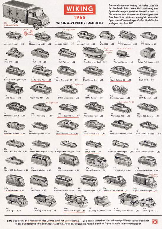 Wiking Katalog 1965, Wiking Modellbau Kataloge, Preisliste 1965, Bildpreisliste 1965, Verkehrsmodelle 1965