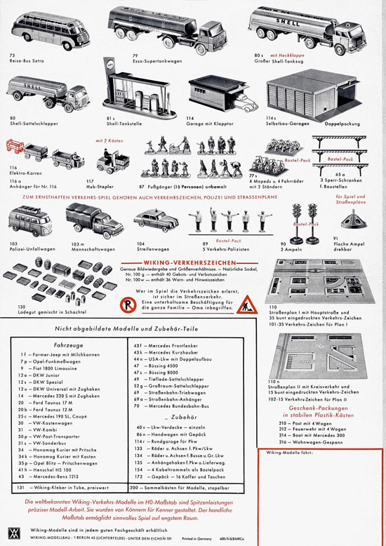 Wiking Katalog 1968, Wiking Modellbau Kataloge, Preisliste 1968, Bildpreisliste 1968, Verkehrsmodelle 1968