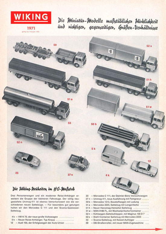 Seite 1 Wiking Katalog 1971, Wiking Modellbau Kataloge, Preisliste 1971, Bildpreisliste 1971, Verkehrsmodelle 1971
