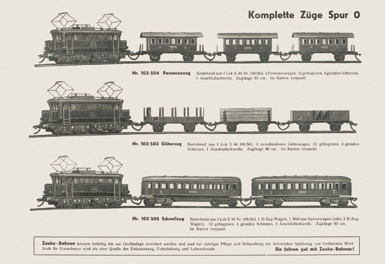 Zeuke-Bahnen Spur 0 Katalog 1955