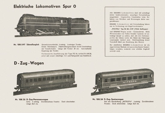 Zeuke-Bahnen Spur 0 Katalog 1955