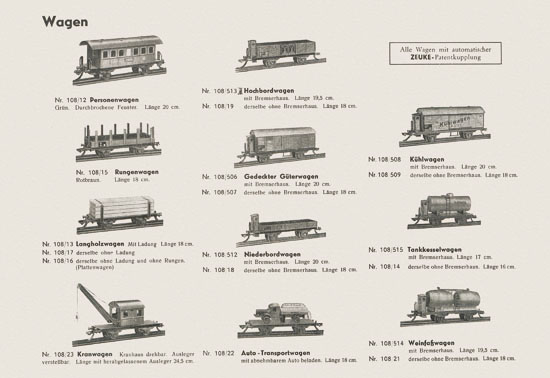 Zeuke-Bahnen Spur 0 Katalog 1955