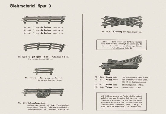 Zeuke-Bahnen Spur 0 Katalog 1955