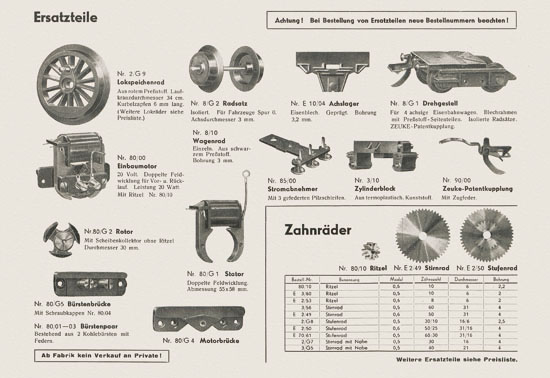 Zeuke-Bahnen Spur 0 Katalog 1955