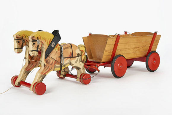 Gecevo Kastenwagen mit Zweispänner, Wooden Toys Horse Pairs