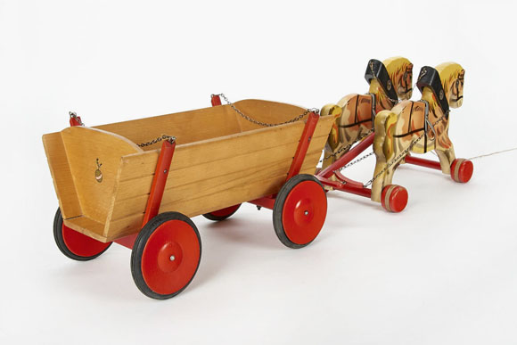 Gecevo Kastenwagen mit Zweispänner, Wooden Toys Horse Pairs