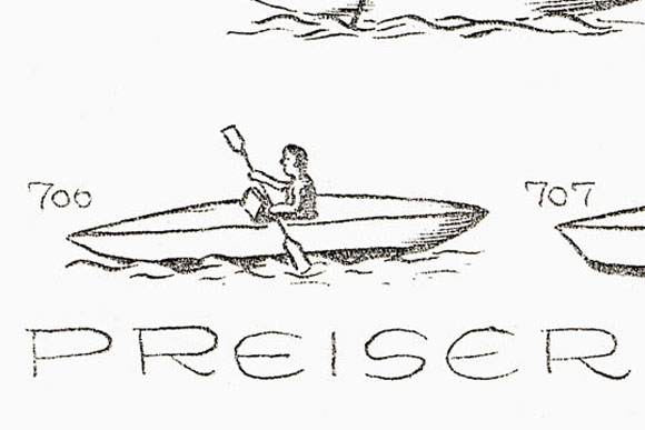 Preiser Figur Nr. 706 Paddelboot mit RudererP