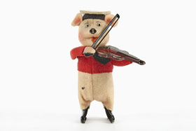 Schuco Tanzfigur Nr. 980/2 Schwein mit Violine und Violinbogen