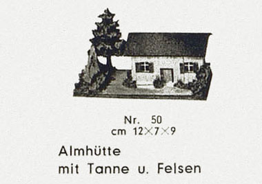 Rudolf Spitaler Nr. 50 Almhuette mit Tanne und Felsen