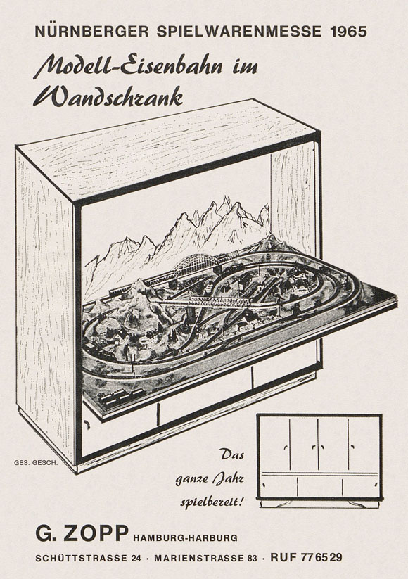 Zopp Modell-Eisenbahn im Wandschrank Werbeprospekt 1965